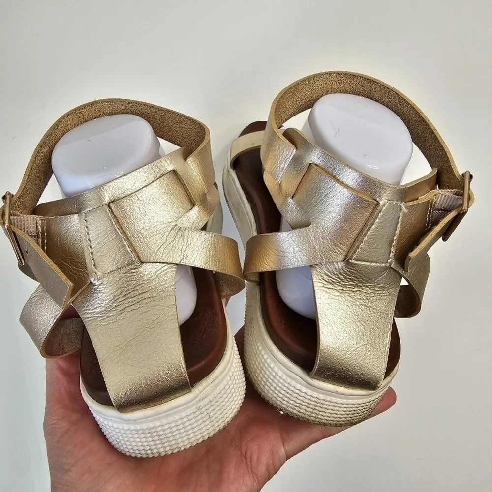 Torrid Gold Faux Leather Ankle Strap Flatform (WW)